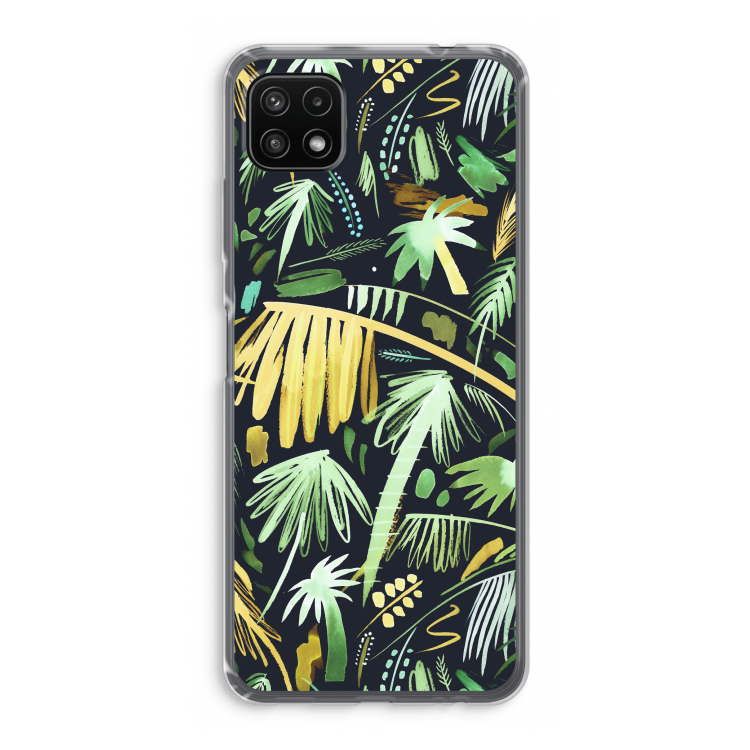 Tropical Palms Dark: Samsung Galaxy A22 5G Transparant Hoesje
