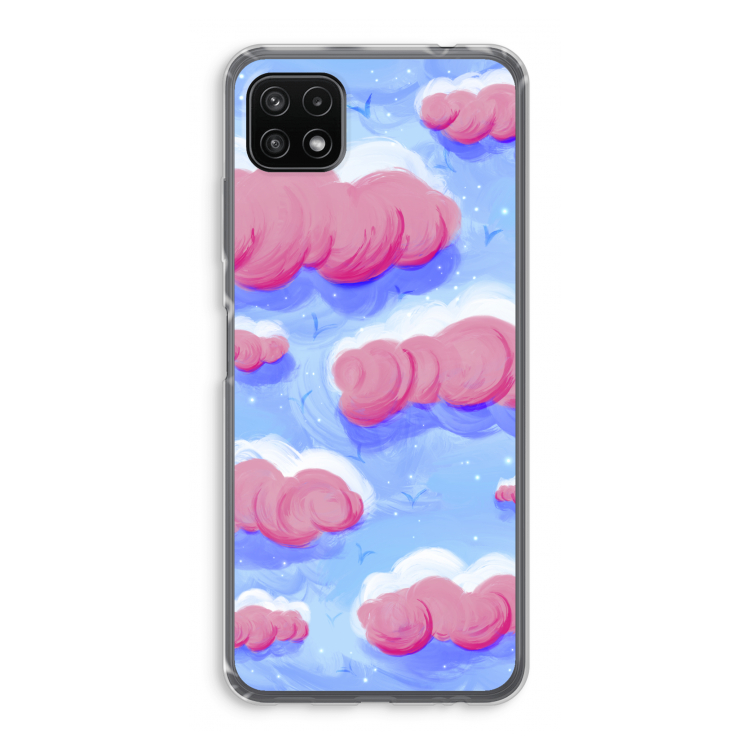 Roze wolken met vogels: Samsung Galaxy A22 5G Transparant Hoesje