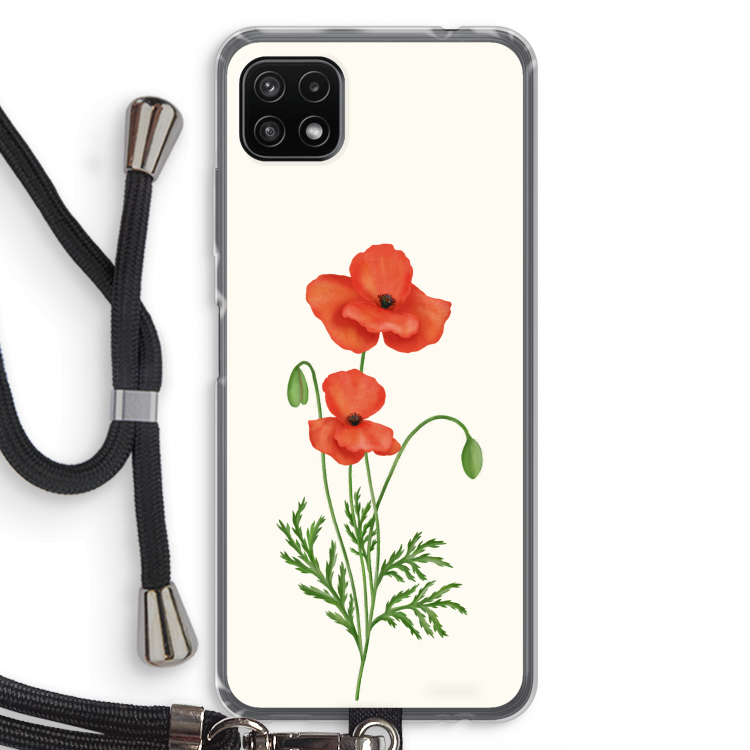 Red poppy: Samsung Galaxy A22 5G Transparant Hoesje met koord