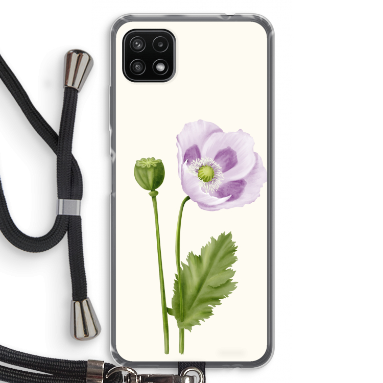 Purple poppy: Samsung Galaxy A22 5G Transparant Hoesje met koord