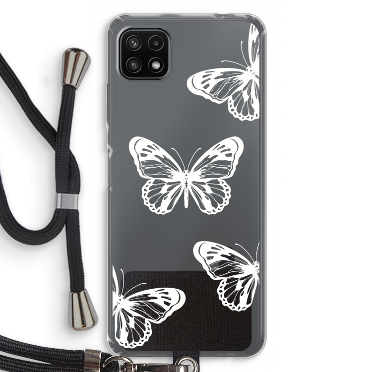 White butterfly: Samsung Galaxy A22 5G Transparant Hoesje met koord