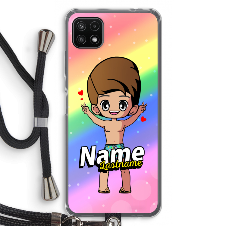 Chibi Maker man: Samsung Galaxy A22 5G Transparant Hoesje met koord