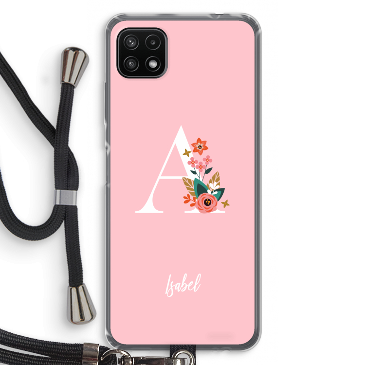 Pink Bouquet: Samsung Galaxy A22 5G Transparant Hoesje met koord