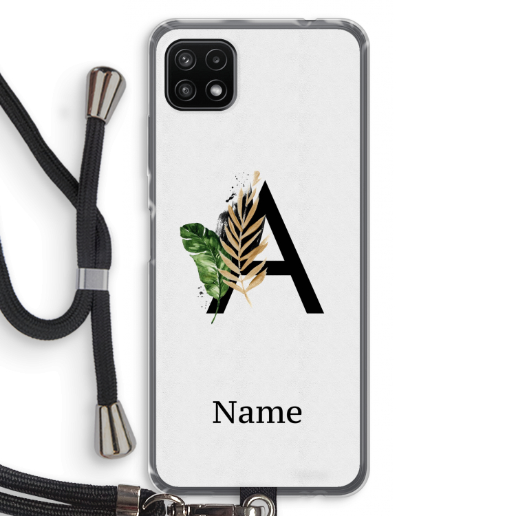 Charcoal Flora: Samsung Galaxy A22 5G Transparant Hoesje met koord