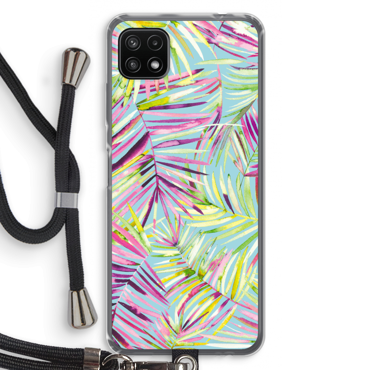Tropical Palms Blue: Samsung Galaxy A22 5G Transparant Hoesje met koord