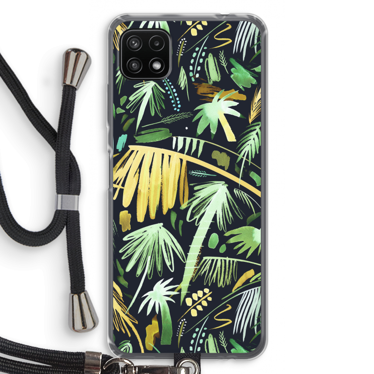 Tropical Palms Dark: Samsung Galaxy A22 5G Transparant Hoesje met koord