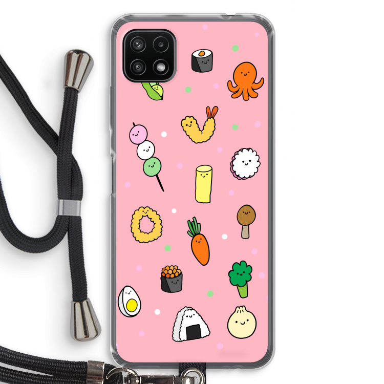 Happy bento friends: Samsung Galaxy A22 5G Transparant Hoesje met koord