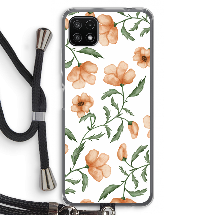 Peachy flowers: Samsung Galaxy A22 5G Transparant Hoesje met koord