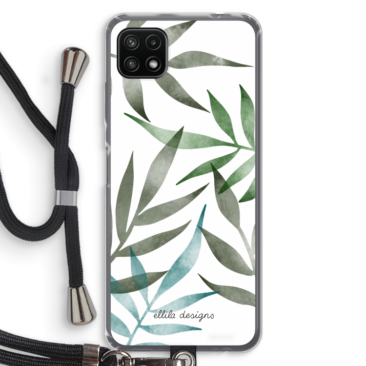 Tropical watercolor leaves: Samsung Galaxy A22 5G Transparant Hoesje met koord