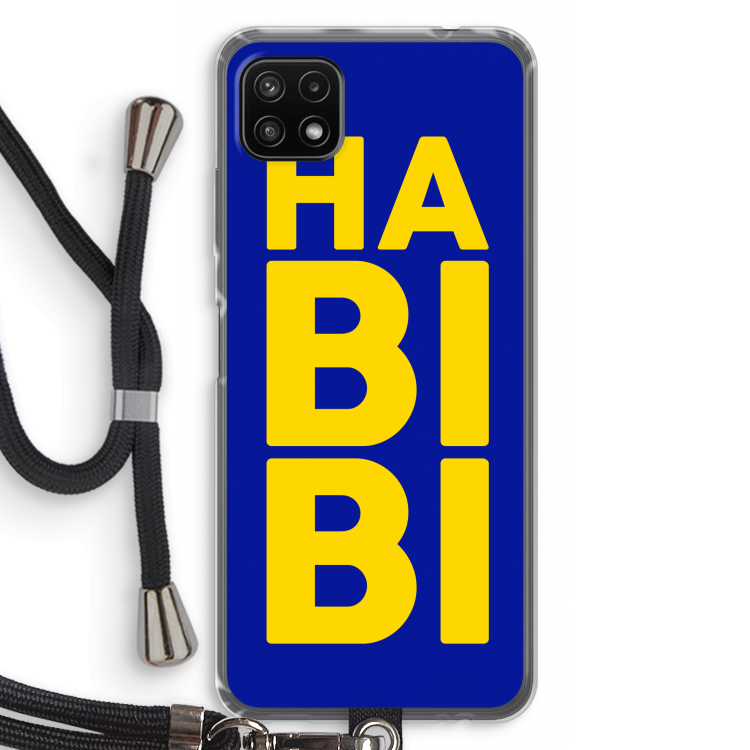 Habibi Blue: Samsung Galaxy A22 5G Transparant Hoesje met koord