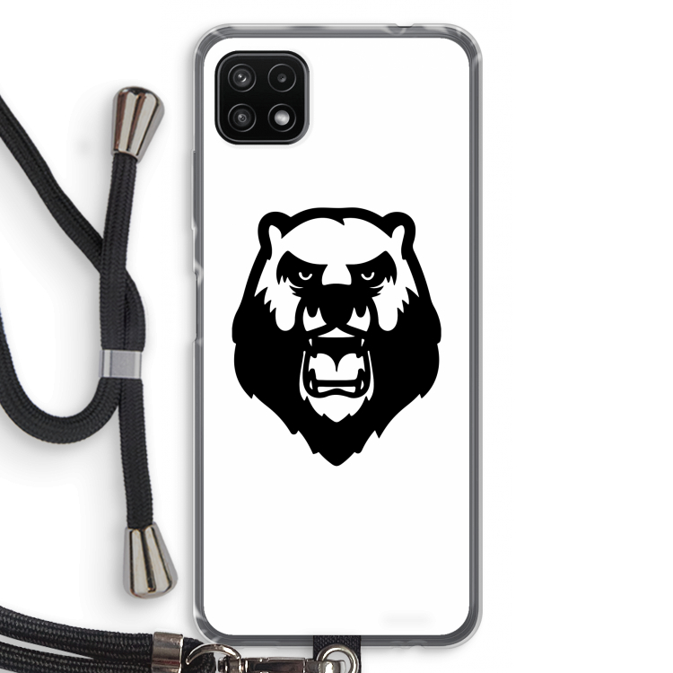 Angry Bear (white): Samsung Galaxy A22 5G Transparant Hoesje met koord