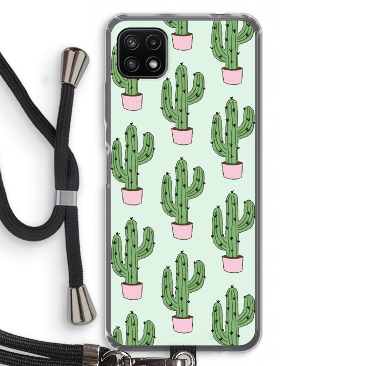 Cactus Lover: Samsung Galaxy A22 5G Transparant Hoesje met koord