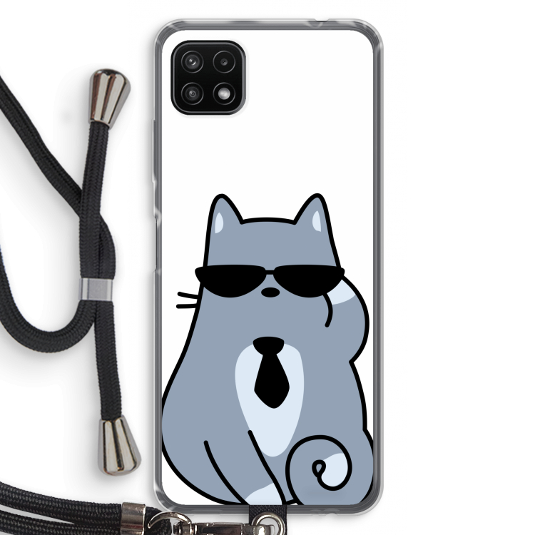 Cool cat: Samsung Galaxy A22 5G Transparant Hoesje met koord