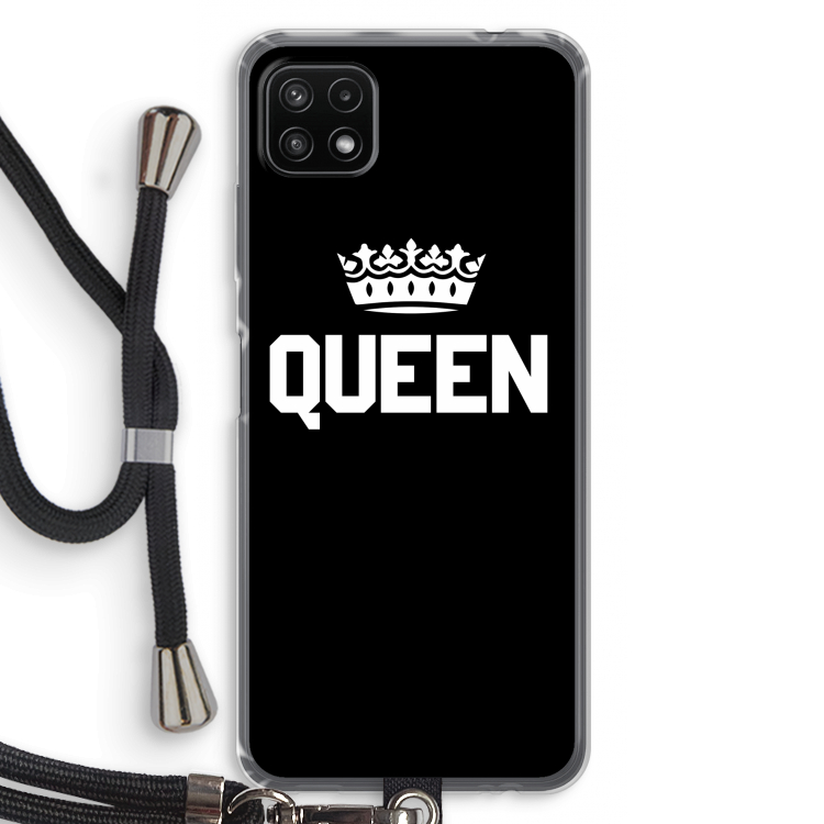 Queen zwart: Samsung Galaxy A22 5G Transparant Hoesje met koord