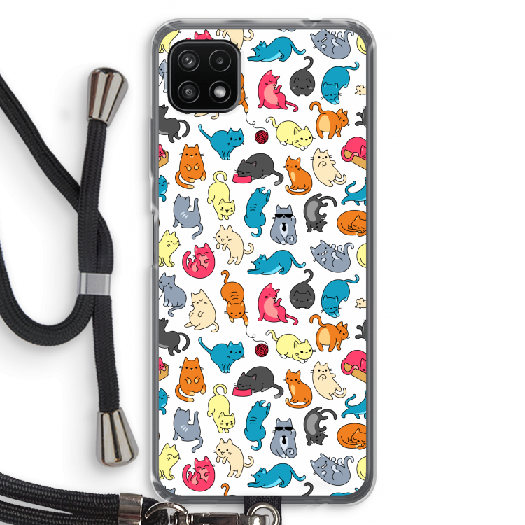 Kleurrijke katten: Samsung Galaxy A22 5G Transparant Hoesje met koord