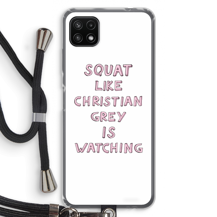 Christian Grey: Samsung Galaxy A22 5G Transparant Hoesje met koord