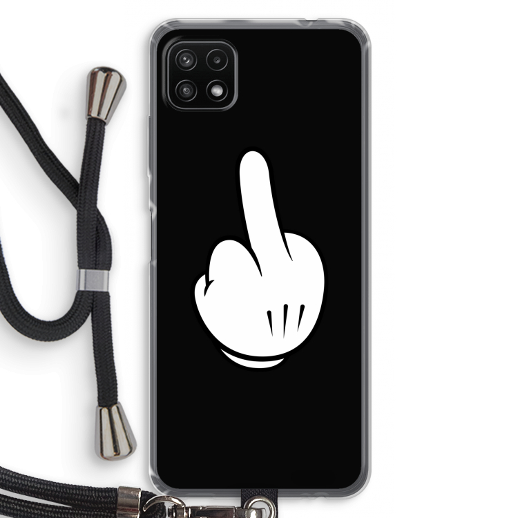 Middle finger black: Samsung Galaxy A22 5G Transparant Hoesje met koord