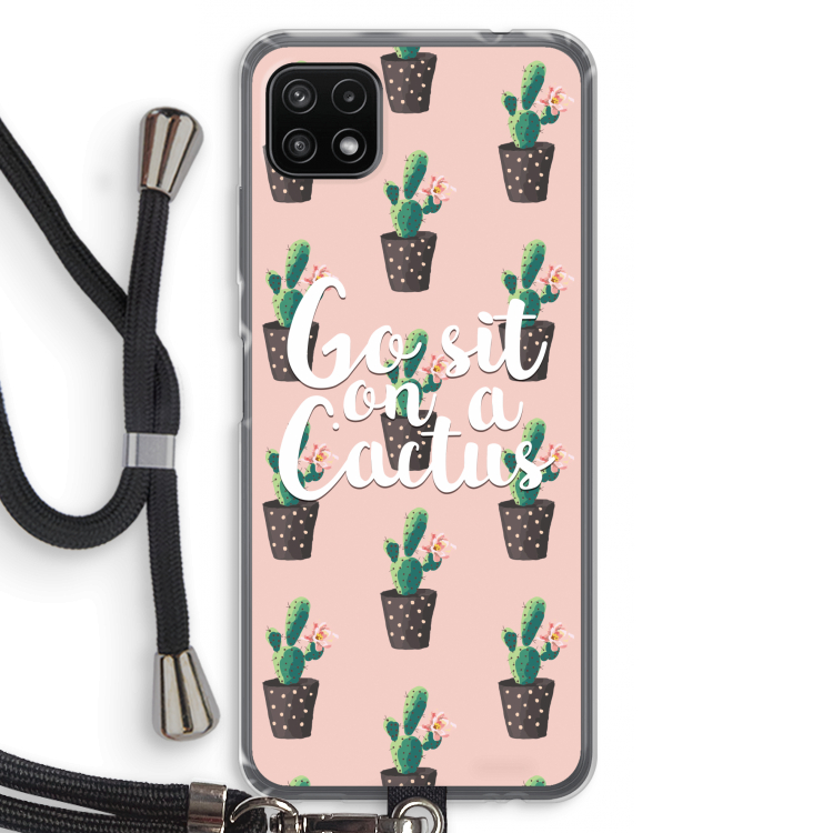 Cactus quote: Samsung Galaxy A22 5G Transparant Hoesje met koord