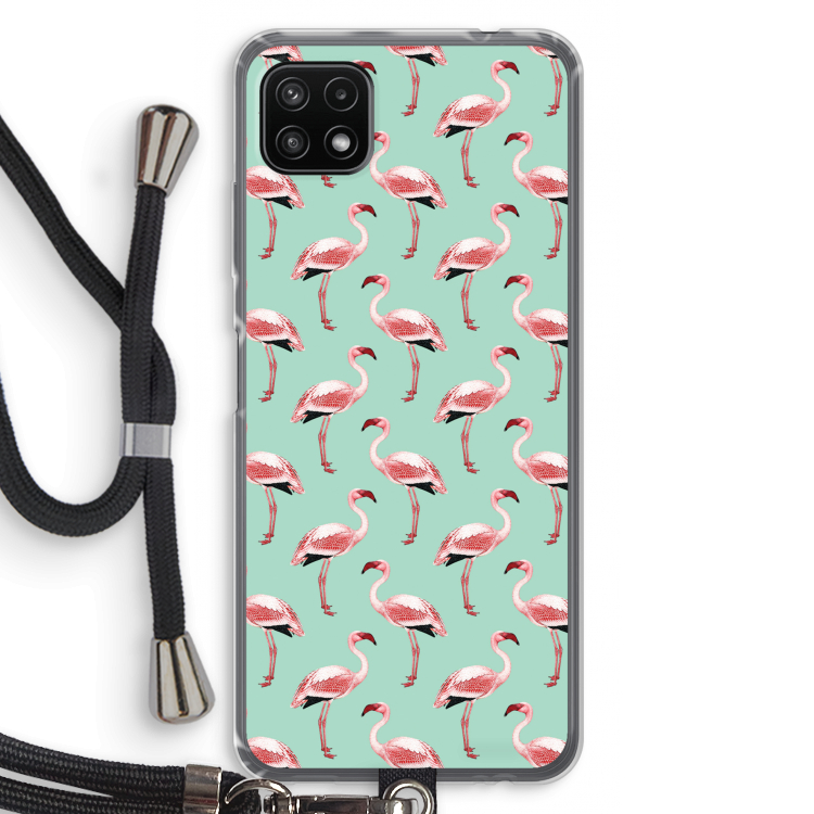 Flamingoprint groen: Samsung Galaxy A22 5G Transparant Hoesje met koord