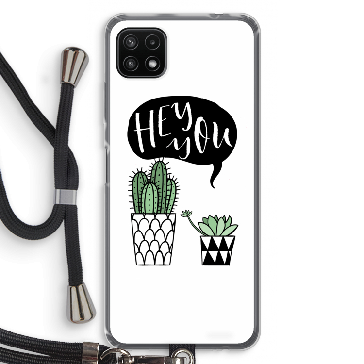 Hey you cactus: Samsung Galaxy A22 5G Transparant Hoesje met koord