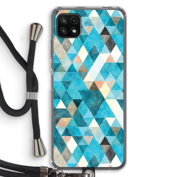 Gekleurde driehoekjes blauw: Samsung Galaxy A22 5G Transparant Hoesje met koord