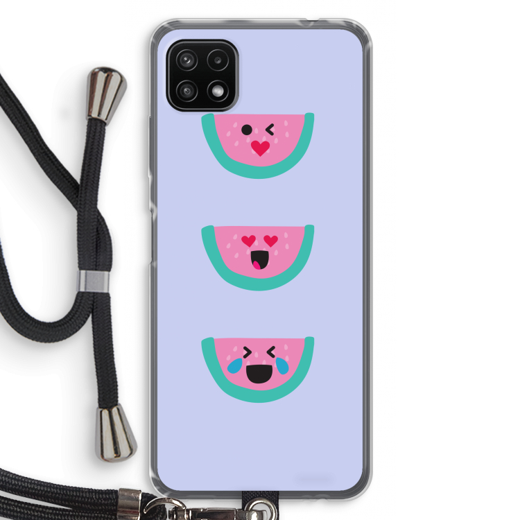 Smiley watermeloen: Samsung Galaxy A22 5G Transparant Hoesje met koord