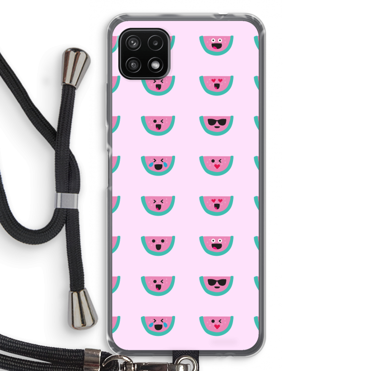 Smiley watermeloenprint: Samsung Galaxy A22 5G Transparant Hoesje met koord