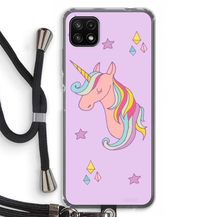 Roze eenhoorn: Samsung Galaxy A22 5G Transparant Hoesje met koord