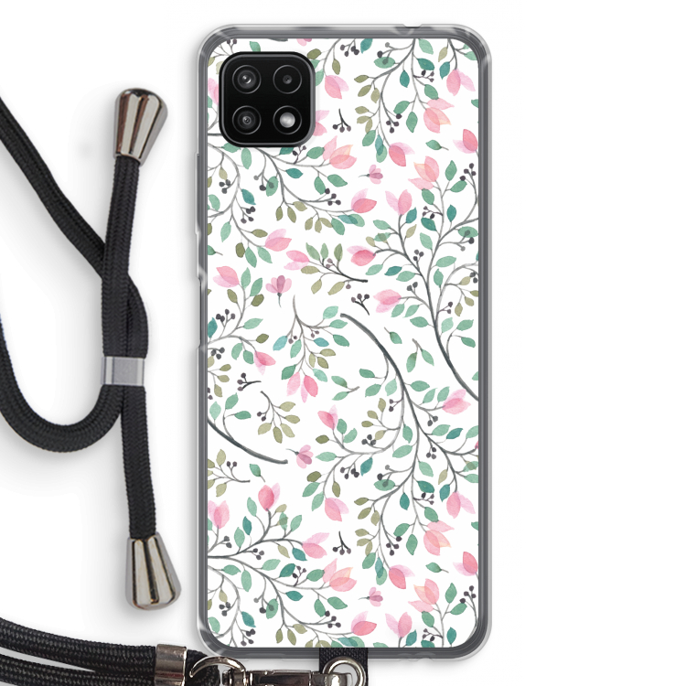 Sierlijke bloemen: Samsung Galaxy A22 5G Transparant Hoesje met koord