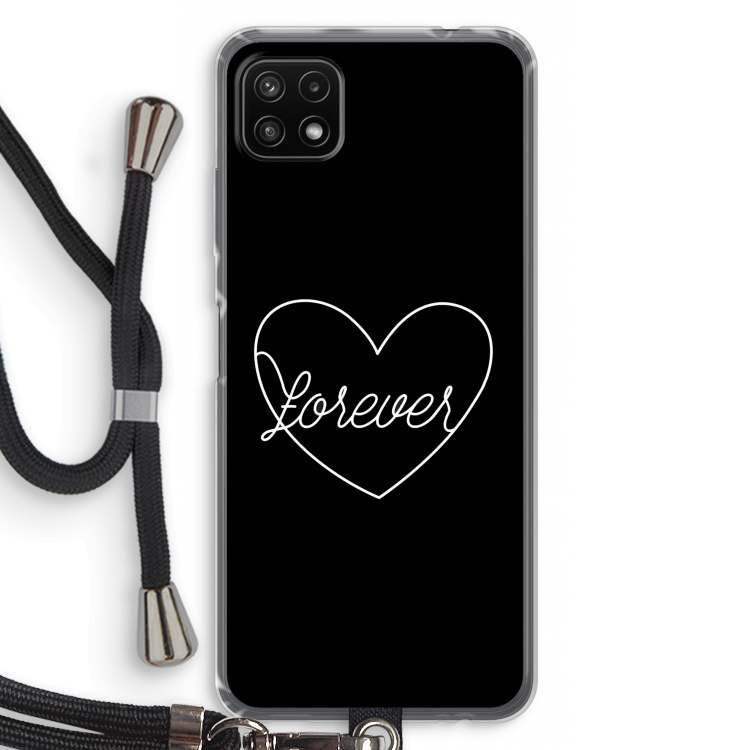 Forever heart black: Samsung Galaxy A22 5G Transparant Hoesje met koord