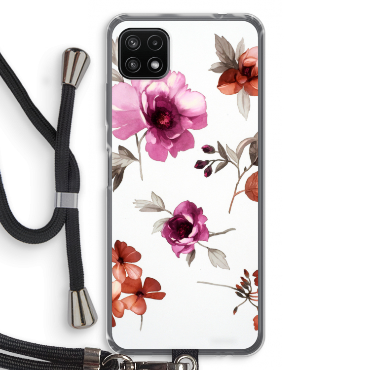 Geschilderde bloemen: Samsung Galaxy A22 5G Transparant Hoesje met koord
