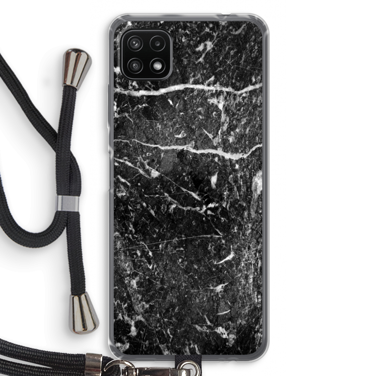 Zwart marmer: Samsung Galaxy A22 5G Transparant Hoesje met koord