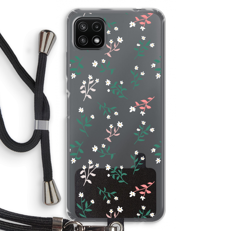 Small white flowers: Samsung Galaxy A22 5G Transparant Hoesje met koord