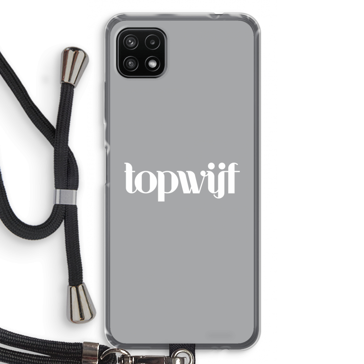 Topwijf Grijs Wit: Samsung Galaxy A22 5G Transparant Hoesje met koord
