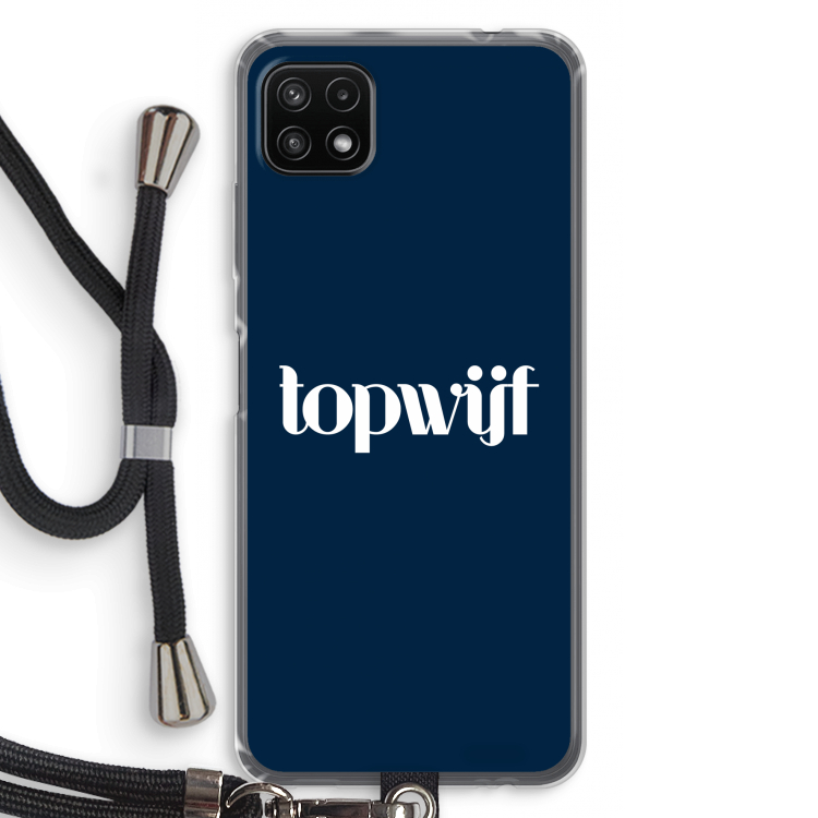 Topwijf Navy: Samsung Galaxy A22 5G Transparant Hoesje met koord