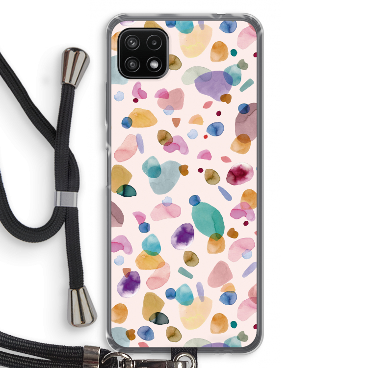 Terrazzo Memphis Pink: Samsung Galaxy A22 5G Transparant Hoesje met koord