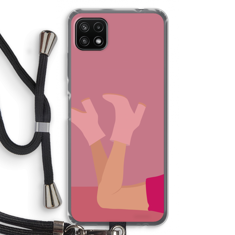 Pink boots: Samsung Galaxy A22 5G Transparant Hoesje met koord