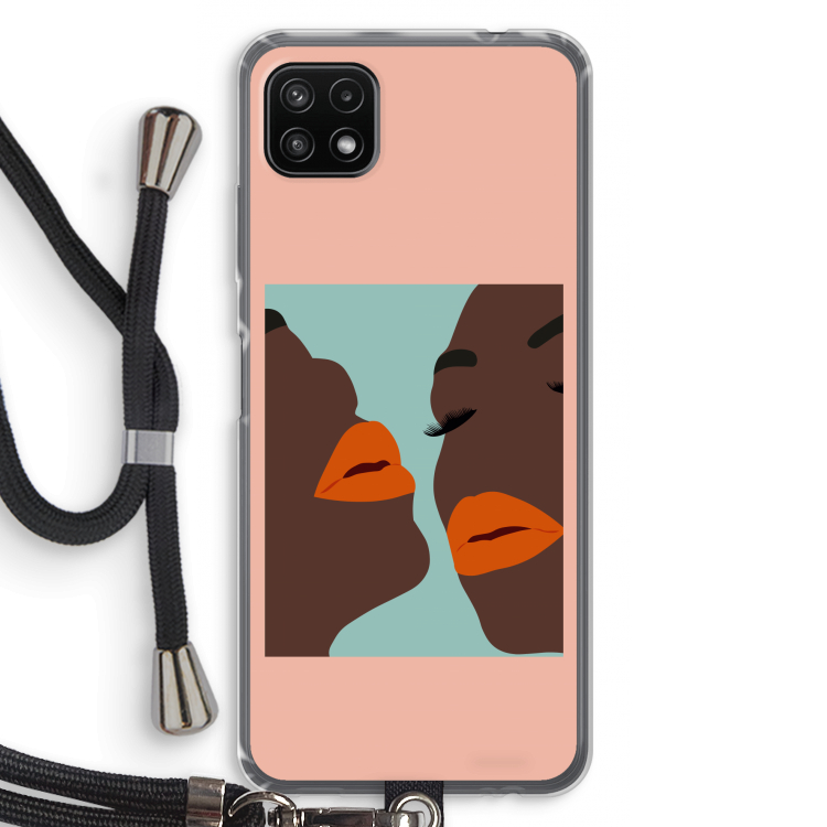 Orange lips: Samsung Galaxy A22 5G Transparant Hoesje met koord