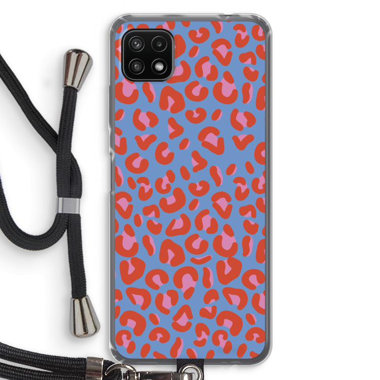 Leopard blue: Samsung Galaxy A22 5G Transparant Hoesje met koord