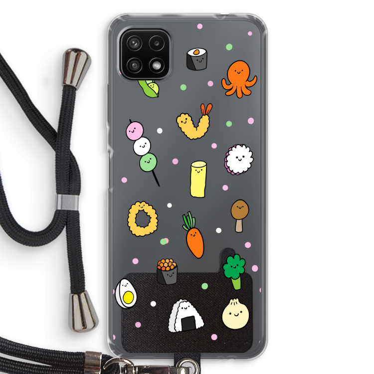 Happy bento friends: Samsung Galaxy A22 5G Transparant Hoesje met koord