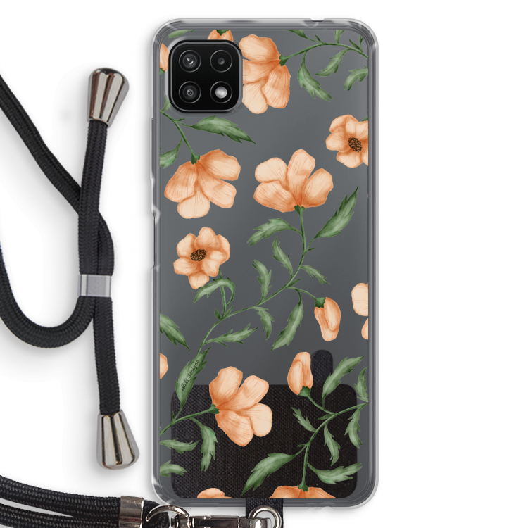 Peachy flowers: Samsung Galaxy A22 5G Transparant Hoesje met koord