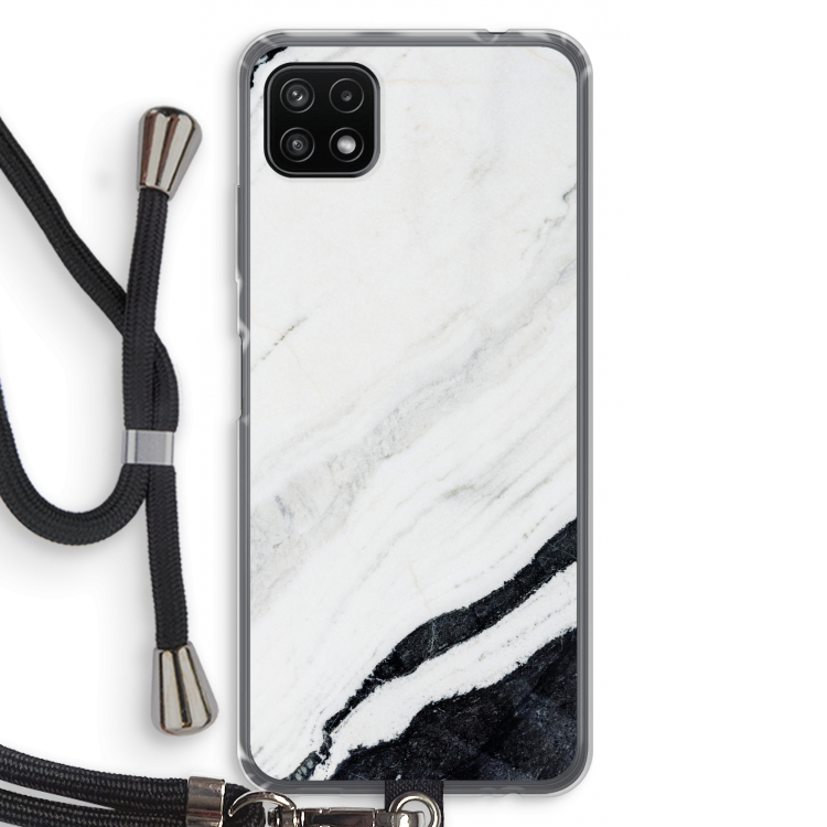 Elegante marmer: Samsung Galaxy A22 5G Transparant Hoesje met koord