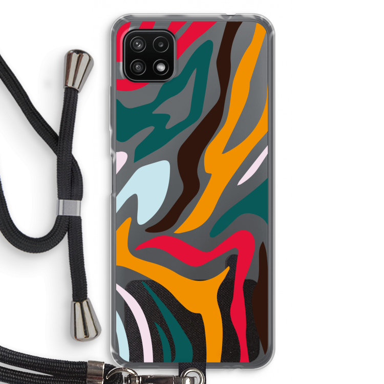 Colored Zebra: Samsung Galaxy A22 5G Transparant Hoesje met koord