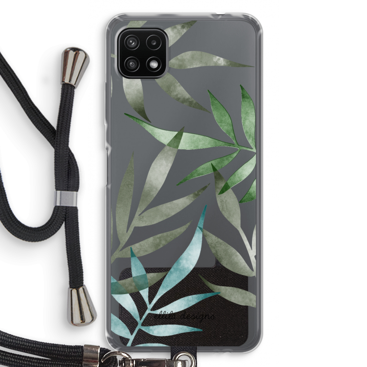 Tropical watercolor leaves: Samsung Galaxy A22 5G Transparant Hoesje met koord