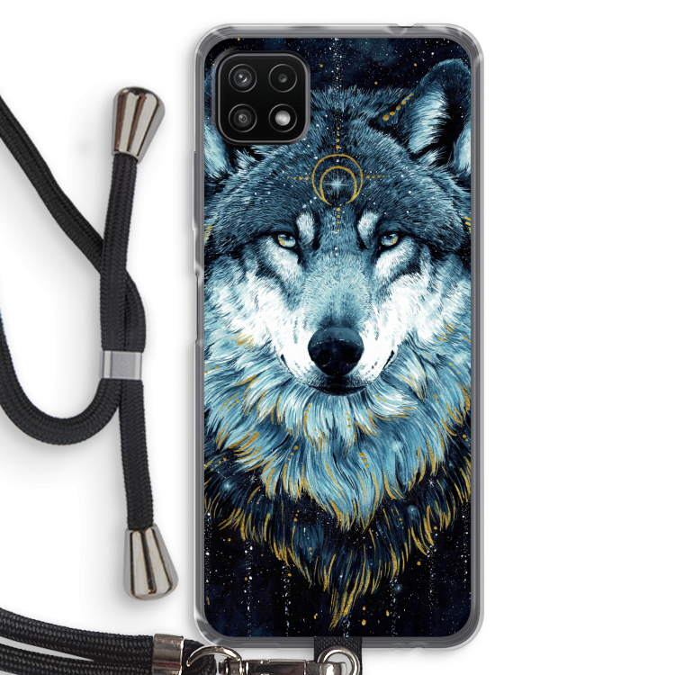 Darkness Wolf: Samsung Galaxy A22 5G Transparant Hoesje met koord