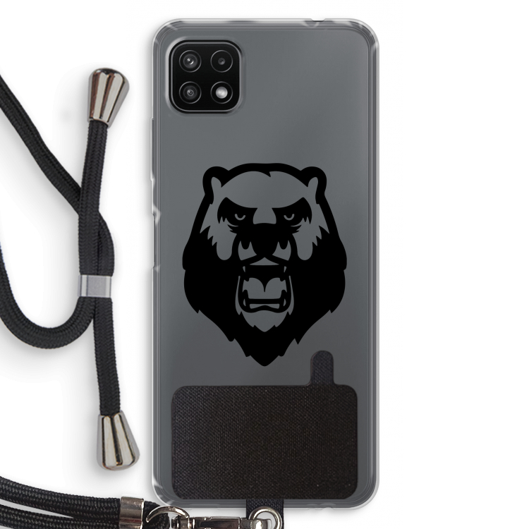 Angry Bear (black): Samsung Galaxy A22 5G Transparant Hoesje met koord