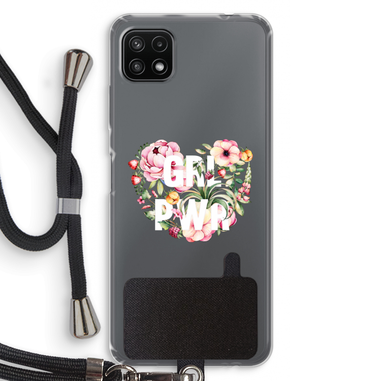 GRL PWR Flower: Samsung Galaxy A22 5G Transparant Hoesje met koord