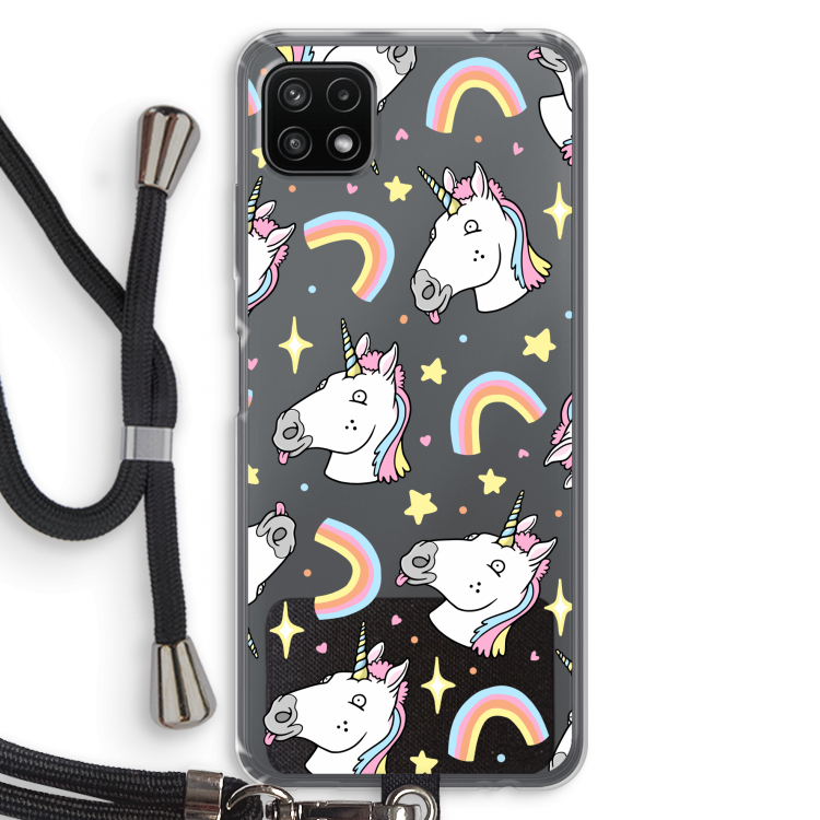 Rainbow Unicorn: Samsung Galaxy A22 5G Transparant Hoesje met koord