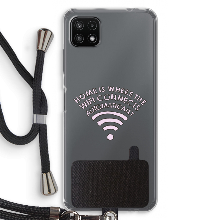 Home Is Where The Wifi Is: Samsung Galaxy A22 5G Transparant Hoesje met koord