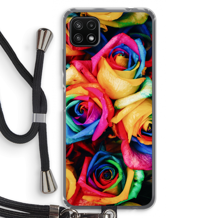 Neon bloemen: Samsung Galaxy A22 5G Transparant Hoesje met koord